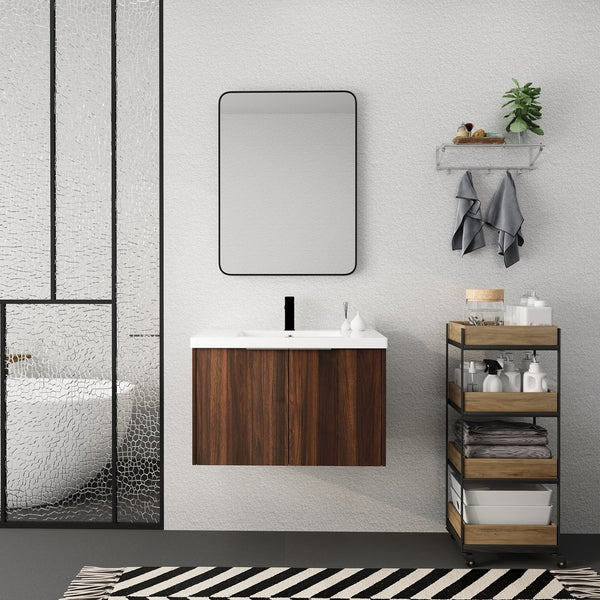 English Elm Soft Soft Close Doors Bathroom Vanity With Sink 30" x18" KD Cabinet Soft-Close Doors Open Shelf Storage W99952551