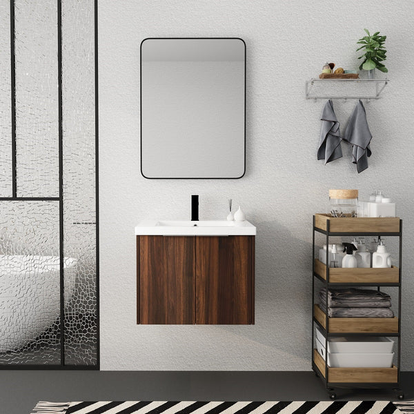 English Elm Bathroom Cabinet With Resin Sink, 24" Floating Vanity w/ Soft-Close Doors, Open Shelf Storage, Durable Eco-Friendly Finish W99952550