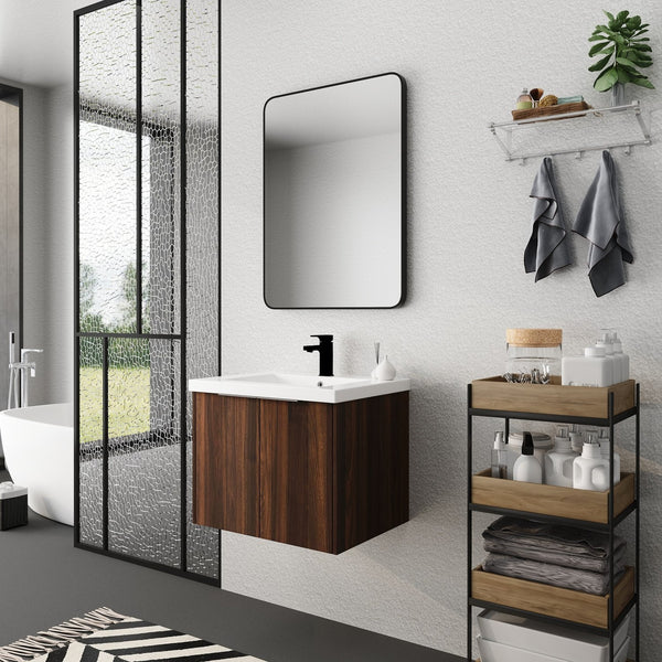 English Elm Bathroom Cabinet With Resin Sink, 24" Floating Vanity w/ Soft-Close Doors, Open Shelf Storage, Durable Eco-Friendly Finish W99952550