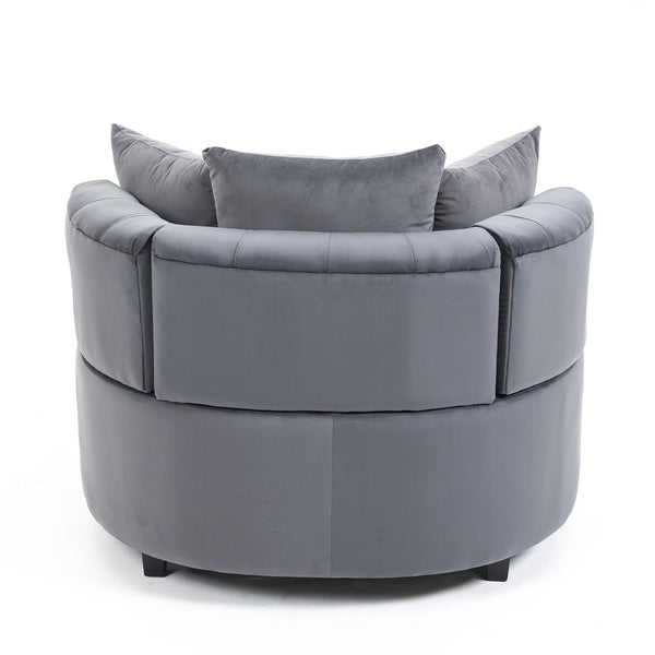 English Elm A&A Velvet Barrel Accent Chair for Living Room — Plush Modern Leisure Seating with Curved Retro Design Gray W114352841
