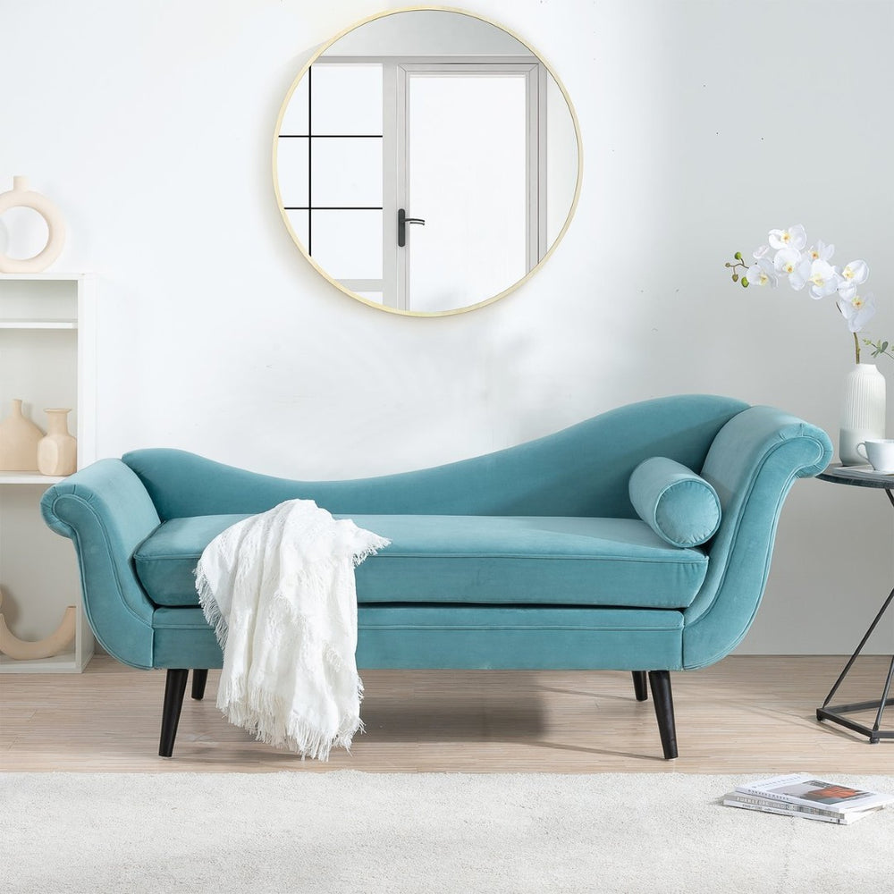 English Elm Chaise Lounge Scroll Arm Upholstered Parlor Chair with Birch Legs and Pocket Spring W68034327