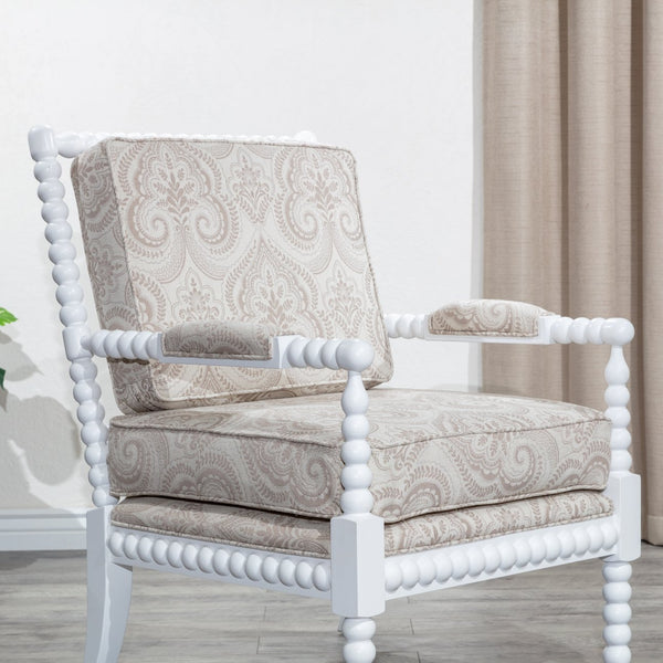 English Elm Spindle Silverthorne Chair with Plush Cushions, Turned Spindles and Padded Arms for Timeless Style White B046S00044