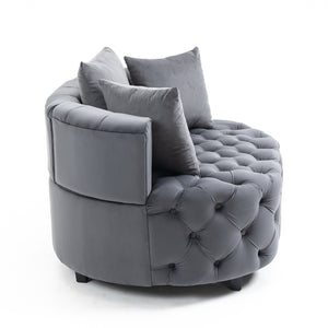 English Elm A&A Velvet Barrel Accent Chair for Living Room — Plush Modern Leisure Seating with Curved Retro Design Gray W114352841