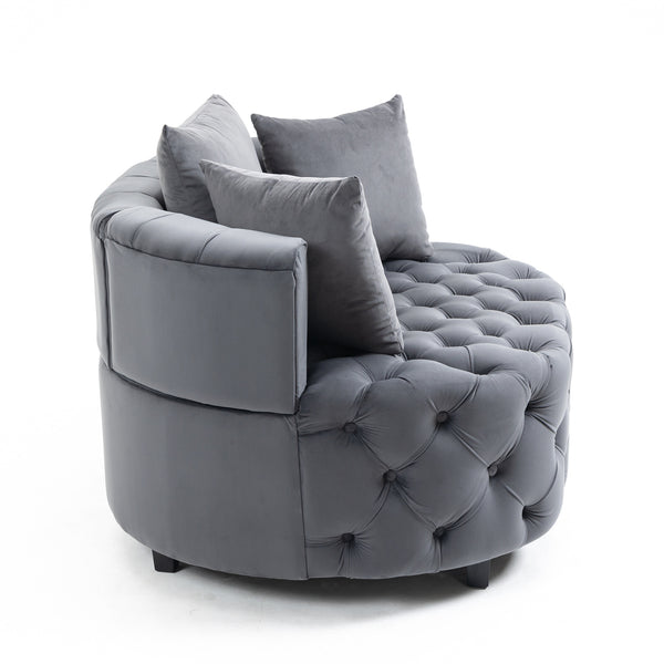 English Elm A&A Velvet Barrel Accent Chair for Living Room — Plush Modern Leisure Seating with Curved Retro Design Gray W114352841