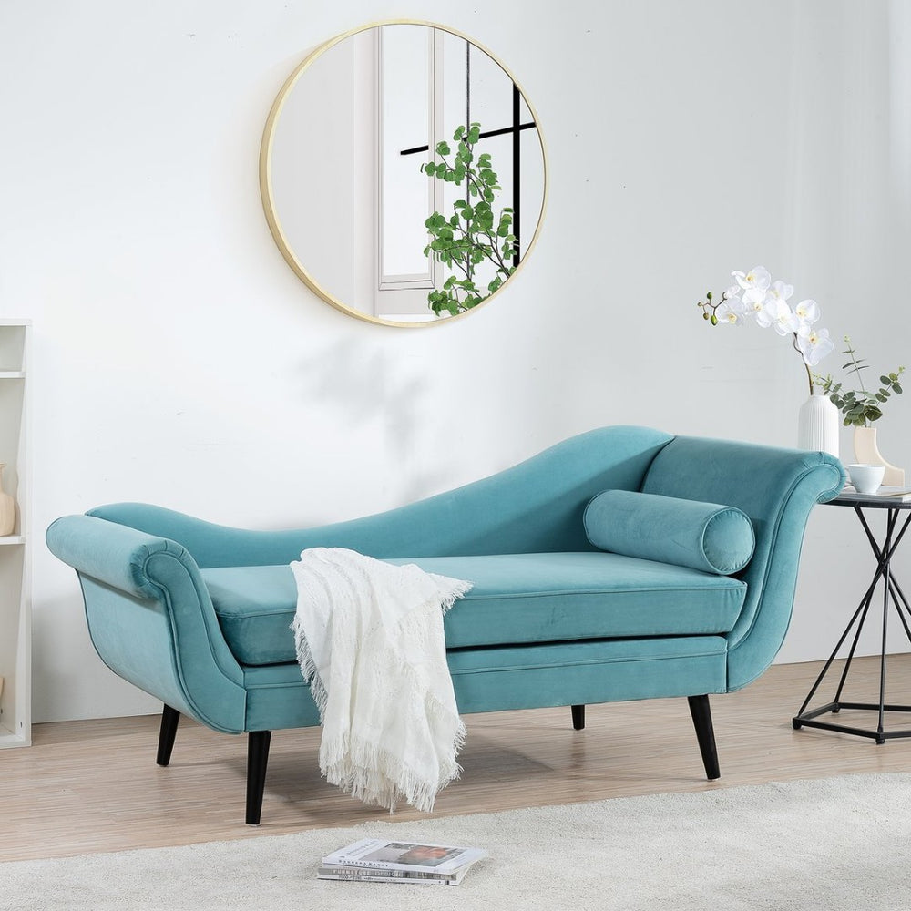 English Elm Chaise Lounge Scroll Arm Upholstered Parlor Chair with Birch Legs and Pocket Spring W68034327