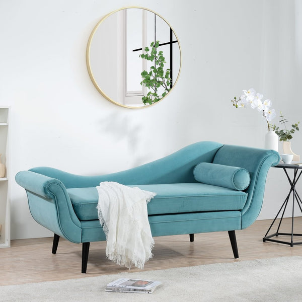 English Elm Chaise Lounge Scroll Arm Upholstered Parlor Chair with Birch Legs and Pocket Spring W68034327