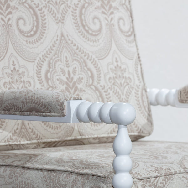 English Elm Spindle Silverthorne Chair with Plush Cushions, Turned Spindles and Padded Arms for Timeless Style White B046S00044