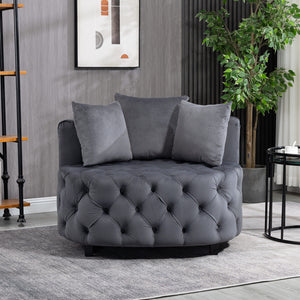 English Elm A&A Velvet Barrel Accent Chair for Living Room — Plush Modern Leisure Seating with Curved Retro Design Gray W114352841