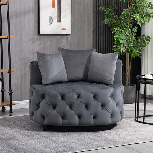 English Elm A&A Velvet Barrel Accent Chair for Living Room — Plush Modern Leisure Seating with Curved Retro Design Gray W114352841