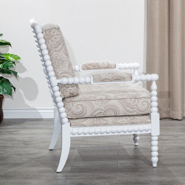 English Elm Spindle Silverthorne Chair with Plush Cushions, Turned Spindles and Padded Arms for Timeless Style White B046S00044