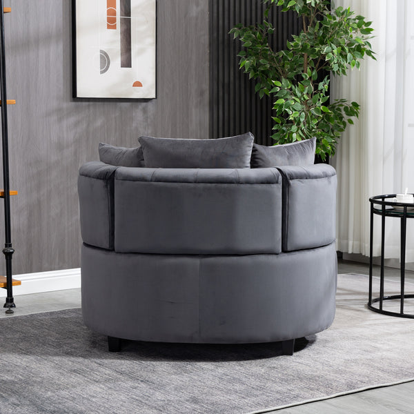 English Elm A&A Velvet Barrel Accent Chair for Living Room — Plush Modern Leisure Seating with Curved Retro Design Gray W114352841