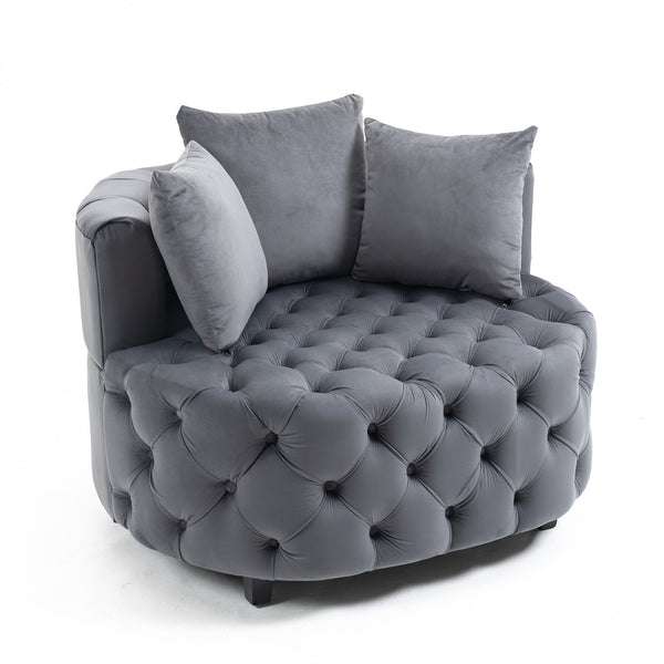 English Elm A&A Velvet Barrel Accent Chair for Living Room — Plush Modern Leisure Seating with Curved Retro Design Gray W114352841