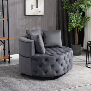 English Elm A&A Velvet Barrel Accent Chair for Living Room — Plush Modern Leisure Seating with Curved Retro Design Gray W114352841