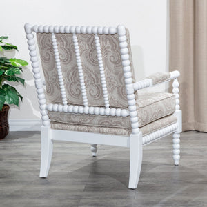English Elm Spindle Silverthorne Chair with Plush Cushions, Turned Spindles and Padded Arms for Timeless Style White B046S00044