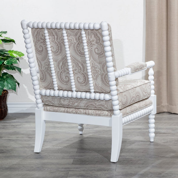 English Elm Spindle Silverthorne Chair with Plush Cushions, Turned Spindles and Padded Arms for Timeless Style White B046S00044