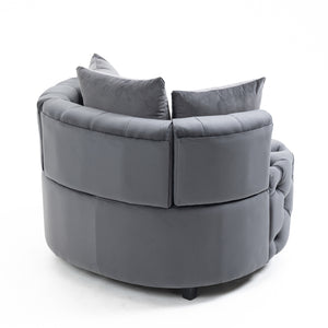 English Elm A&A Velvet Barrel Accent Chair for Living Room — Plush Modern Leisure Seating with Curved Retro Design Gray W114352841