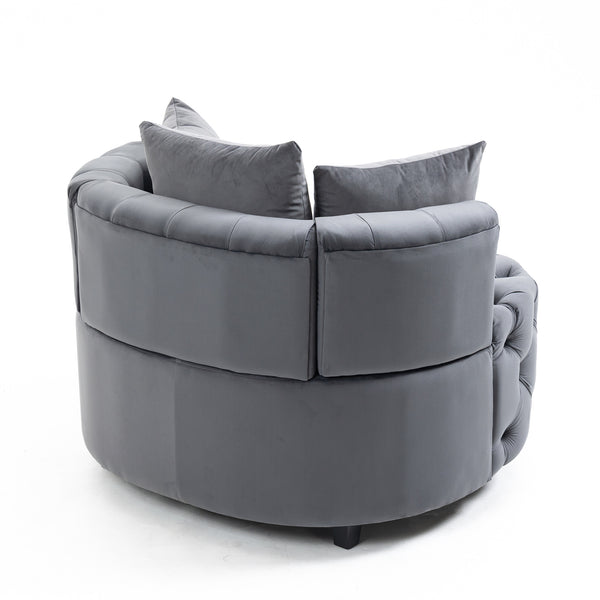 English Elm A&A Velvet Barrel Accent Chair for Living Room — Plush Modern Leisure Seating with Curved Retro Design Gray W114352841