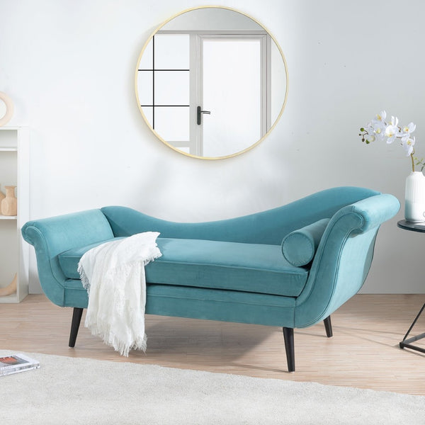 English Elm Chaise Lounge Scroll Arm Upholstered Parlor Chair with Birch Legs and Pocket Spring W68034327