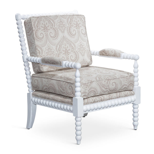 English Elm Spindle Silverthorne Chair with Plush Cushions, Turned Spindles and Padded Arms for Timeless Style White B046S00044