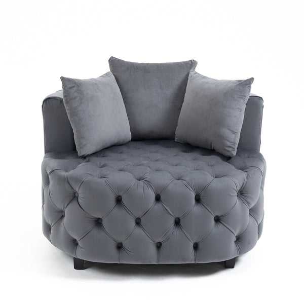 English Elm A&A Velvet Barrel Accent Chair for Living Room — Plush Modern Leisure Seating with Curved Retro Design Gray W114352841