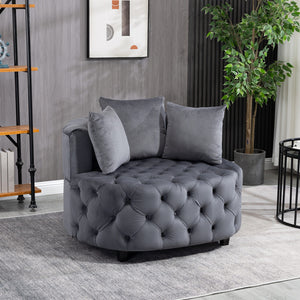 English Elm A&A Velvet Barrel Accent Chair for Living Room — Plush Modern Leisure Seating with Curved Retro Design Gray W114352841