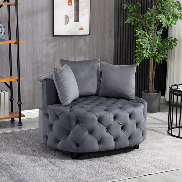 English Elm A&A Velvet Barrel Accent Chair for Living Room — Plush Modern Leisure Seating with Curved Retro Design Gray W114352841