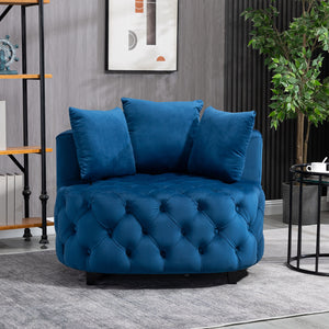 English Elm A&A Velvet Barrel Accent Chair for Living Room — Plush Modern Leisure Seating with Curved Retro Design Blue W114352842