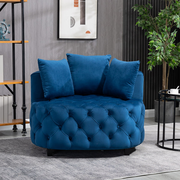 English Elm A&A Velvet Barrel Accent Chair for Living Room — Plush Modern Leisure Seating with Curved Retro Design Blue W114352842