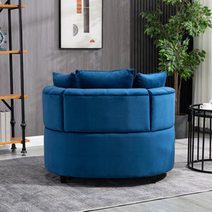 English Elm A&A Velvet Barrel Accent Chair for Living Room — Plush Modern Leisure Seating with Curved Retro Design Blue W114352842
