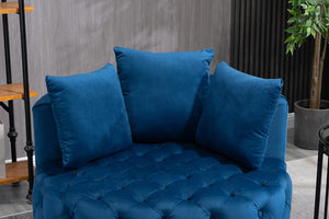 English Elm A&A Velvet Barrel Accent Chair for Living Room — Plush Modern Leisure Seating with Curved Retro Design Blue W114352842