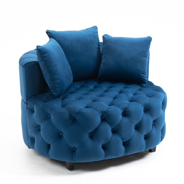 English Elm A&A Velvet Barrel Accent Chair for Living Room — Plush Modern Leisure Seating with Curved Retro Design Blue W114352842