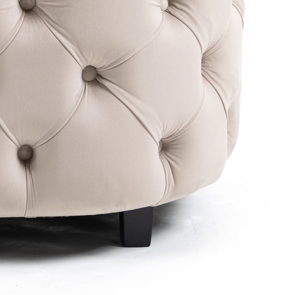 English Elm A&A Velvet Barrel Accent Chair for Living Room — Plush Modern Leisure Seating with Curved Retro Design khaki W114352843