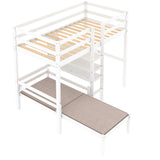 Convertible Bunk Bed with Shelves, Ladder and L-Shaped Desk, White