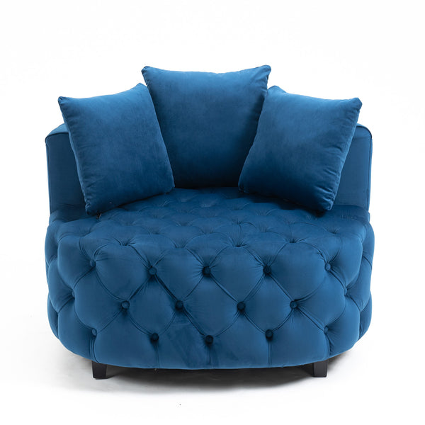 English Elm A&A Velvet Barrel Accent Chair for Living Room — Plush Modern Leisure Seating with Curved Retro Design Blue W114352842