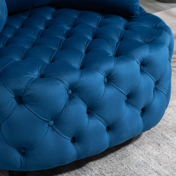 English Elm A&A Velvet Barrel Accent Chair for Living Room — Plush Modern Leisure Seating with Curved Retro Design Blue W114352842