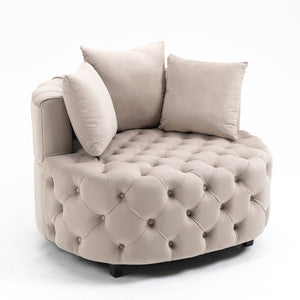 English Elm A&A Velvet Barrel Accent Chair for Living Room — Plush Modern Leisure Seating with Curved Retro Design khaki W114352843