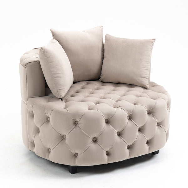 English Elm A&A Velvet Barrel Accent Chair for Living Room — Plush Modern Leisure Seating with Curved Retro Design khaki W114352843