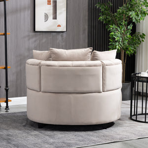 English Elm A&A Velvet Barrel Accent Chair for Living Room — Plush Modern Leisure Seating with Curved Retro Design khaki W114352843
