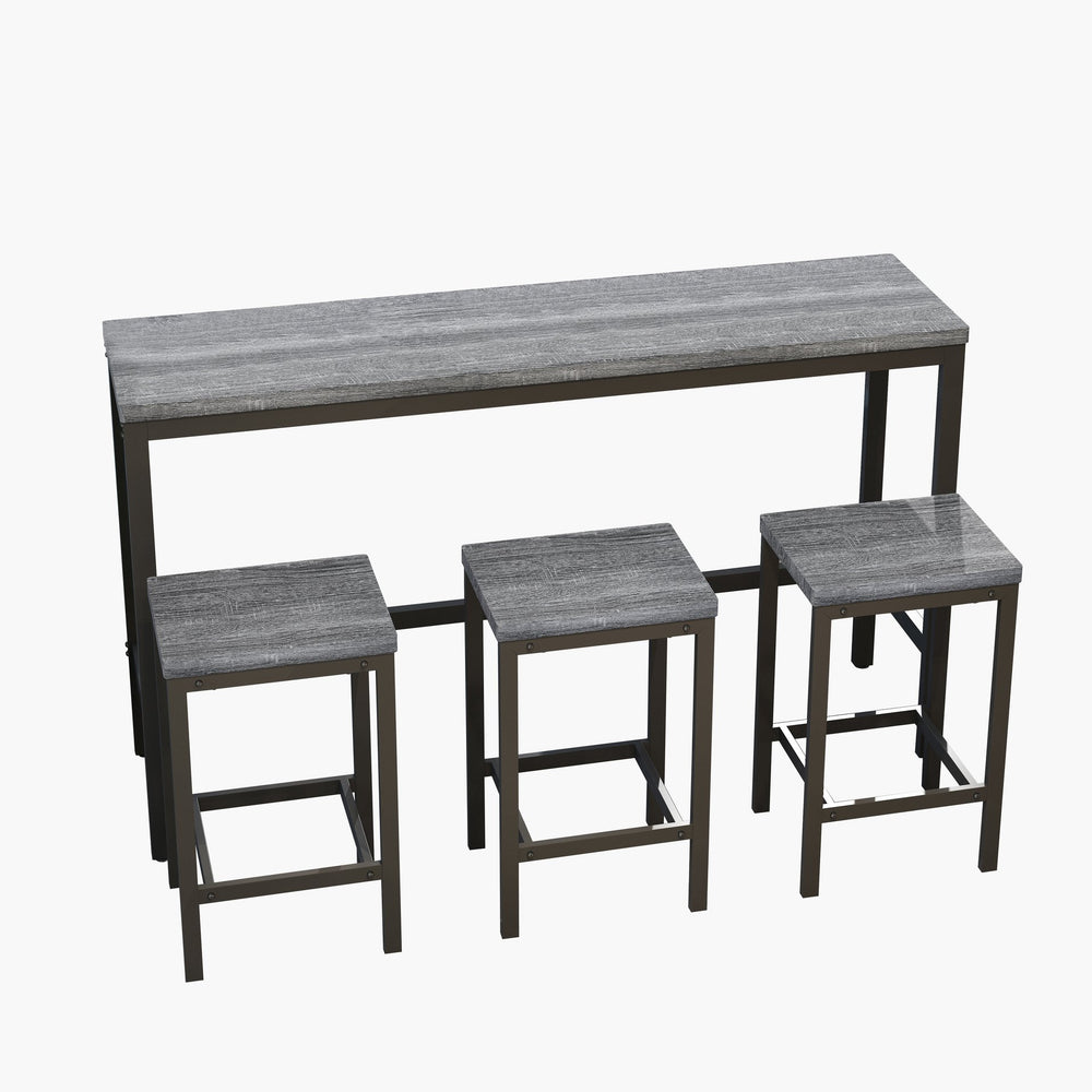 English Elm Modern Long Dining Table Set with 60" Rustic Space-Saving Pub Table and 3 Metal-Frame Stools, Easy Assembly Gray W757113527