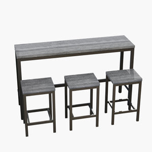 English Elm Modern Long Dining Table Set with 60" Rustic Space-Saving Pub Table and 3 Metal-Frame Stools, Easy Assembly Gray W757113527