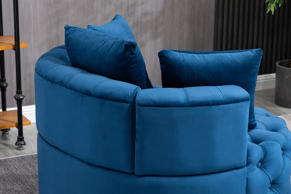 English Elm A&A Velvet Barrel Accent Chair for Living Room — Plush Modern Leisure Seating with Curved Retro Design Blue W114352842