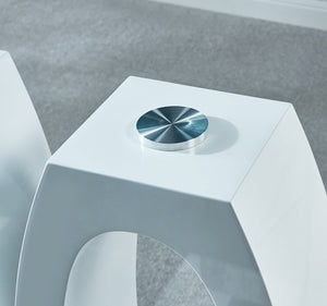 English Elm Modern Sculptural Glass Top Dining Table Seats Six with Glossy White Lacquer Base W1241S00012