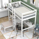 Hearth and Haven Convertible Bunk Bed with Shelves, Ladder and L-Shaped Desk, White GX000415AAK