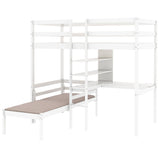 Hearth and Haven Convertible Bunk Bed with Shelves, Ladder and L-Shaped Desk, White GX000415AAK