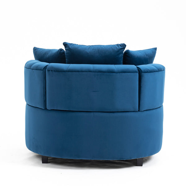 English Elm A&A Velvet Barrel Accent Chair for Living Room — Plush Modern Leisure Seating with Curved Retro Design Blue W114352842
