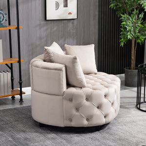 English Elm A&A Velvet Barrel Accent Chair for Living Room — Plush Modern Leisure Seating with Curved Retro Design khaki W114352843