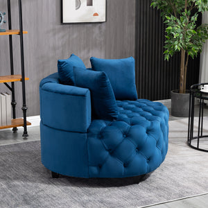 English Elm A&A Velvet Barrel Accent Chair for Living Room — Plush Modern Leisure Seating with Curved Retro Design Blue W114352842