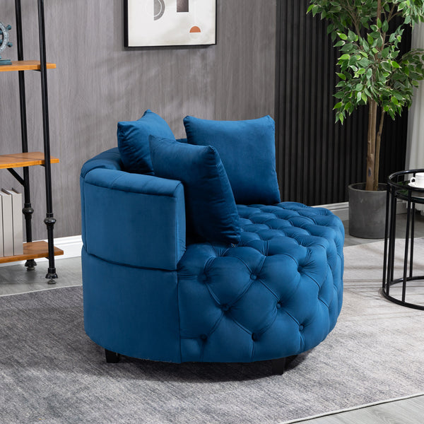 English Elm A&A Velvet Barrel Accent Chair for Living Room — Plush Modern Leisure Seating with Curved Retro Design Blue W114352842