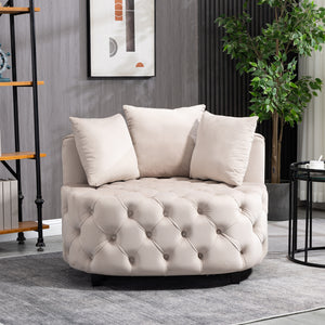 English Elm A&A Velvet Barrel Accent Chair for Living Room — Plush Modern Leisure Seating with Curved Retro Design khaki W114352843