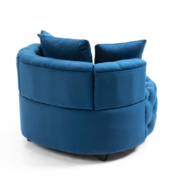 English Elm A&A Velvet Barrel Accent Chair for Living Room — Plush Modern Leisure Seating with Curved Retro Design Blue W114352842